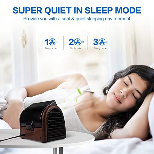 POOCCI Desk Fan Personal Quiet Powerful Small Table Fans Retro Bladeless Fans for Home Office Bedroom Bedside with 3 Speeds