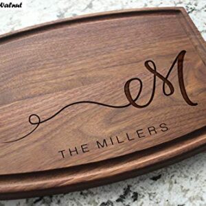 Personalized Cutting Board, Custom Wedding, Anniversary or Housewarming Gift Idea, Wood Engraved Charcuterie, for Friends and Family, Swirled Initial Design 080