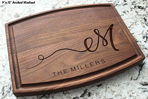 Personalized Cutting Board, Custom Wedding, Anniversary or Housewarming Gift Idea, Wood Engraved Charcuterie, for Friends and Family, Swirled Initial Design 080