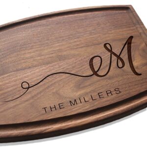 personalized cutting board, custom wedding, anniversary or housewarming gift idea, wood engraved charcuterie, for friends and family, swirled initial design 080