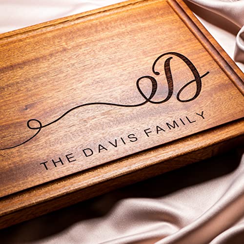 Personalized Cutting Board, Custom Wedding, Anniversary or Housewarming Gift Idea, Wood Engraved Charcuterie, for Friends and Family, Swirled Initial Design 080