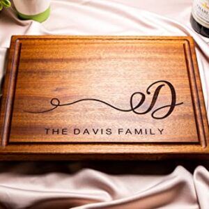 Personalized Cutting Board, Custom Wedding, Anniversary or Housewarming Gift Idea, Wood Engraved Charcuterie, for Friends and Family, Swirled Initial Design 080