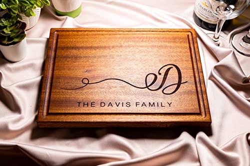 Personalized Cutting Board, Custom Wedding, Anniversary or Housewarming Gift Idea, Wood Engraved Charcuterie, for Friends and Family, Swirled Initial Design 080