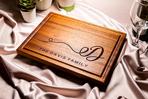 Personalized Cutting Board, Custom Wedding, Anniversary or Housewarming Gift Idea, Wood Engraved Charcuterie, for Friends and Family, Swirled Initial Design 080