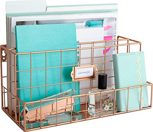 Blu Monaco Rose Gold Desk Organizer - Mail Organizer - 2 Tier Mail Basket - Metal Mail Sorter Inbox - Desk Accessories Women Office