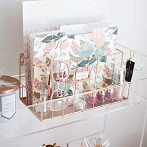 Blu Monaco Rose Gold Desk Organizer - Mail Organizer - 2 Tier Mail Basket - Metal Mail Sorter Inbox - Desk Accessories Women Office