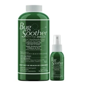 bug soother refill - natural insect, gnat and mosquito repellent & deterrent - 100% deet-free safe bug spray for adults, kids, pets, environment - includes free 1 oz. travel size. (16 oz.)