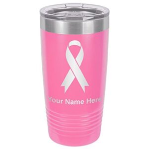 lasergram 20oz vacuum insulated tumbler mug, cancer awareness ribbon, personalized engraving included (pink)