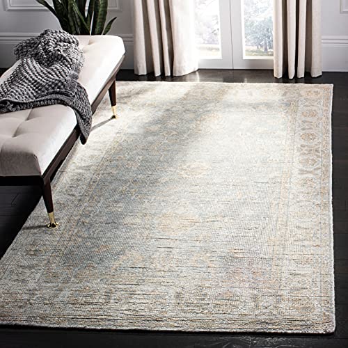 SAFAVIEH Maharaja Collection Area Rug - 9' x 12', Light Blue & Ivory, Hand-Knotted Traditional Viscose, Ideal for High Traffic Areas in Living Room, Bedroom (MHJ415A)