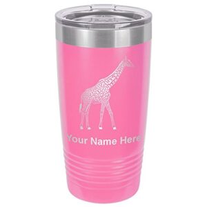 lasergram 20oz vacuum insulated tumbler mug, giraffe, personalized engraving included (pink)