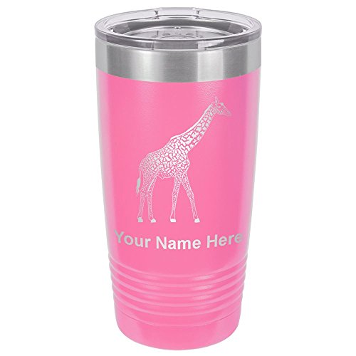 LaserGram 20oz Vacuum Insulated Tumbler Mug, Giraffe, Personalized Engraving Included (Pink)