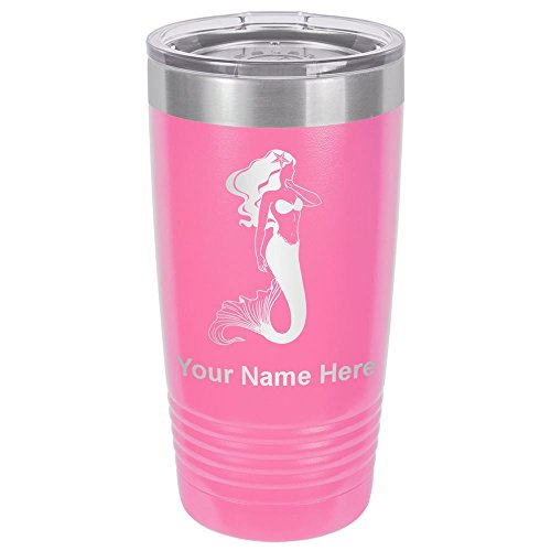 LaserGram 20oz Vacuum Insulated Tumbler Mug, Mermaid, Personalized Engraving Included (Pink)