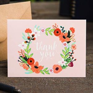 Sweetzer & Orange Floral Thank You Cards Bulk Box Set of 48 Blank Cards with Envelopes - Baby Shower Note Cards, Wedding Thank You Cards or Bridal Shower Thankyou Card - 4.25 x 5.75