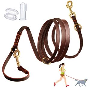lwbmg multifunctional dog leash 8ft,strong and soft leather dog leash adjustable, hands free,crossbody, double dog leash, for service dogs, large dogs, medium dogs and small dogs