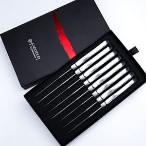 Laguiole by Hailingshan Steak knives Serrated Edge Sharp Light Premium Dishwasher Safe Stainless Steel knife set of 8 Silverware with Gift Box