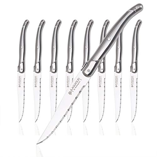 Laguiole by Hailingshan Steak knives Serrated Edge Sharp Light Premium Dishwasher Safe Stainless Steel knife set of 8 Silverware with Gift Box