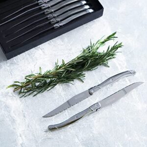 Laguiole by Hailingshan Steak knives Serrated Edge Sharp Light Premium Dishwasher Safe Stainless Steel knife set of 8 Silverware with Gift Box