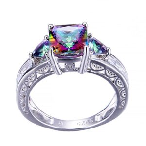 iGEM 925 Sterling Silver Princess Cut Rainbow Mystic Topaz Ring Wedding Band (6)