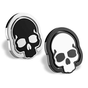 homedge cell phone skull ring grip, set of 2 packs 360° adjustable finger ring holder, suitable for magnetic car mount kickstand for cell phone-black and white