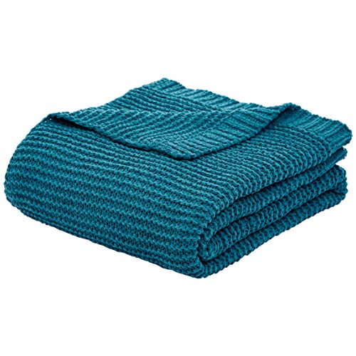 Amazon Basics Knitted Chenille Throw Blanket - 60 x 80 Inches, Teal