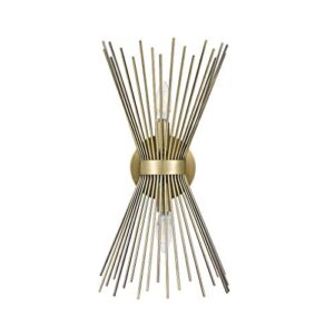 amazon brand – rivet mid-century modern metal starburst 2-light wall sconce lamp, bulbs included, 17.5"h, antique gold