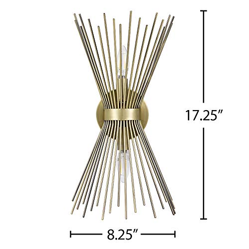 Amazon Brand – Rivet Mid-Century Modern Metal Starburst 2-Light Wall Sconce Lamp, Bulbs Included, 17.5"H, Antique Gold