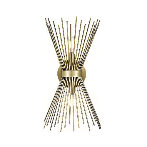 Amazon Brand – Rivet Mid-Century Modern Metal Starburst 2-Light Wall Sconce Lamp, Bulbs Included, 17.5"H, Antique Gold
