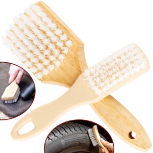 ergonomic, pro-grade tire scrubbing brushes 2 pack. easily scrub without scratching rims or wheels, even on low profile sidewalls. durable bristles are great for floor mats, tires, or home cleaning!