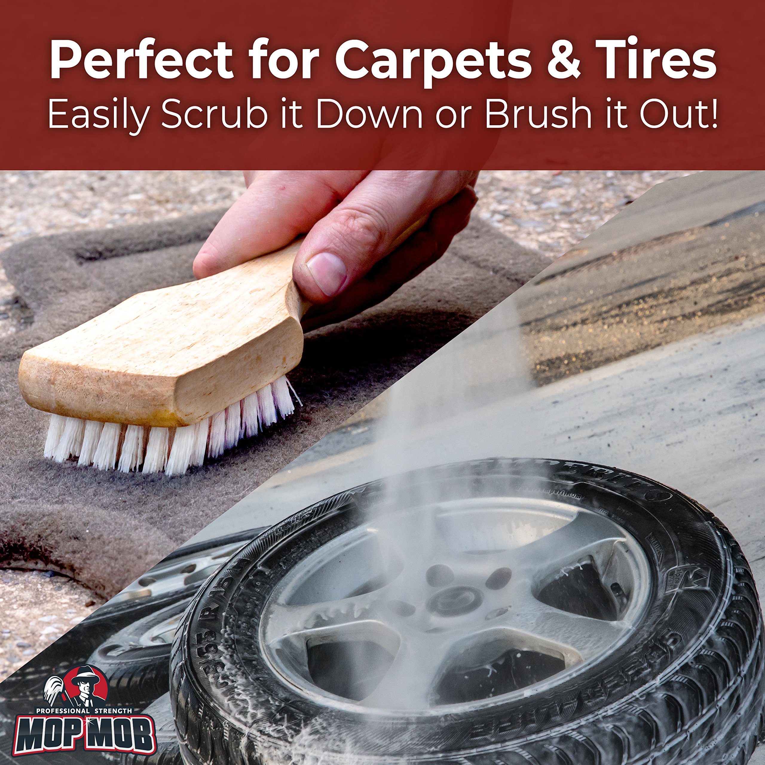 Ergonomic, Pro-Grade Tire Scrubbing Brushes 2 Pack. Easily Scrub Without Scratching Rims or Wheels, Even on Low Profile Sidewalls. Durable Bristles are Great for Floor Mats, Tires, or Home Cleaning!