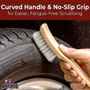 Ergonomic, Pro-Grade Tire Scrubbing Brushes 2 Pack. Easily Scrub Without Scratching Rims or Wheels, Even on Low Profile Sidewalls. Durable Bristles are Great for Floor Mats, Tires, or Home Cleaning!