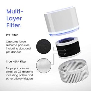 Pro Breeze Small Air Purifier HEPA - Air Purifier with True HEPA Filter, 99.7% Smoke, Dust, Pollen, with Night Light and Negative Ion Generator - Desktop Air Purifiers for Bedroom, Room, Home Office