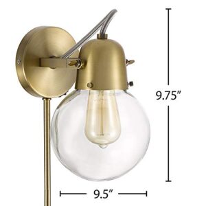 Amazon Brand – Rivet Mid-Century Modern Single Glass Globe Plug-In Wall Sconce With LED Light Bulb - 9.5 x 6.25 x 9.75 Inches, Gold Satin Brass - 21168-001