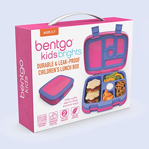 Bentgo® Kids Brights Bento-Style 5-Compartment Lunch Box - Ideal Portion Sizes for Ages 3 to 7 - Leak-Proof, Drop-Proof, Dishwasher Safe, BPA-Free, & Made with Food-Safe Materials (Fuchsia)