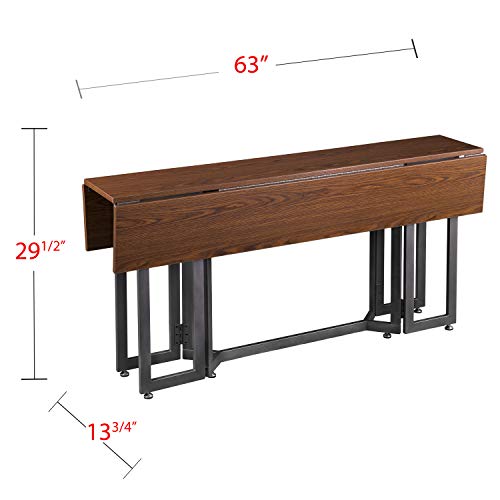 SEI Furniture Driness Drop Leaf Console to Dining Convertible Table, Dark Tobacco, Gunmetal Gray