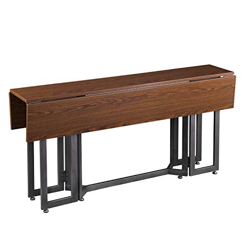 SEI Furniture Driness Drop Leaf Console to Dining Convertible Table, Dark Tobacco, Gunmetal Gray