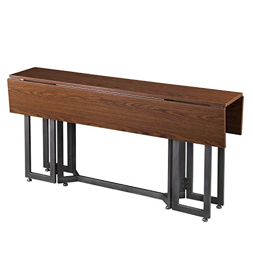 SEI Furniture Driness Drop Leaf Console to Dining Convertible Table, Dark Tobacco, Gunmetal Gray