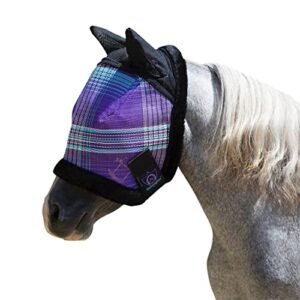 kensington horse fly mask with protective mesh and plush fleece ears- protection from bites and perfect for wound recovery, pony, lavender mint