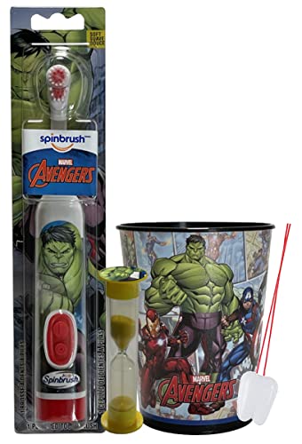 L&E Products Marvel Avengers 3pc Bright Smile Oral Hygiene Bundle. Turbo Powered Toothbrush, Brushing Timer & Mouthwash Rinse Cup. Plus Dental Gift Bag & Tooth Saver Necklace (3 Piece, Hulk)