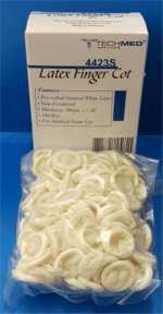 dukal tech-med latex finger cots covers condoms white small 144/box powder free rubber 4423s (former 4403s)