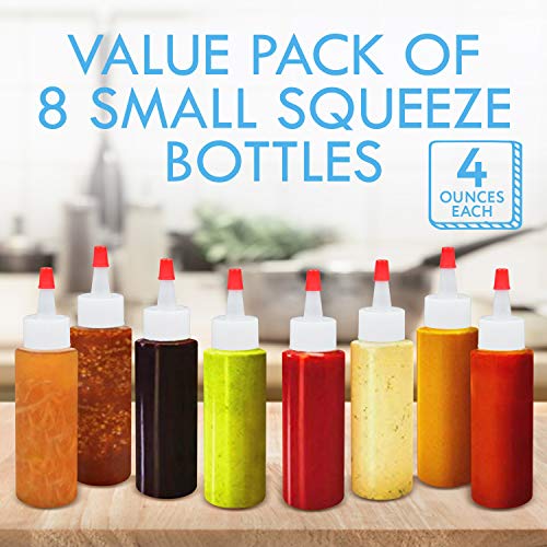 IMPRESA 8-Pack of 4 Oz Plastic Small Squeeze Bottles and Caps - BPA-Free, Latex-Free, Food-Grade - Great for Icing, Cookie Decorating, Sauces, Condiments, Arts and Crafts and More!