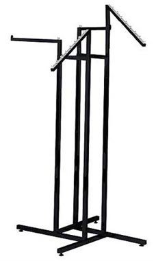 SSWBasics Four Way Clothing Rack with Straight and Slant Arms - Black