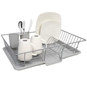 sweet home collection 3 piece dish drainer rack set, 12" x 19" x 5", silver