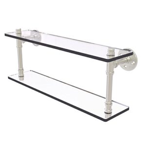 allied brass p-420-22-dgs pipeline collection 22 inch double glass shelf, satin nickel