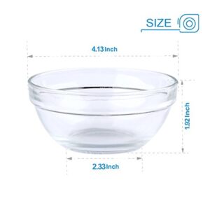 Maredash Mini Bowls 4 Inch Glass Bowls for Kitchen Prep, Dessert, Dips, and Candy Dishes, 6.6 oz Stackable Dishware safe,Set of 16 (combination)