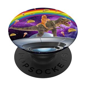 rainbow laser eye kitty riding t-rex funny space cat popsockets popgrip: swappable grip for phones & tablets