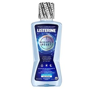 listerine nightly reset alcohol-free anticavity nighttime mouthwash, deep clean that fights bad breath and restores enamel, twilight mint flavor, 400ml