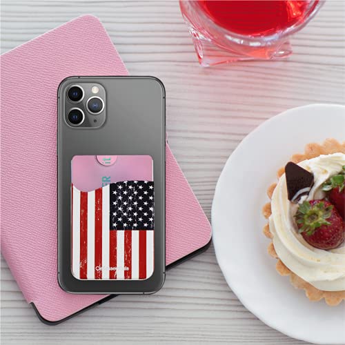 USA Merchant - Cellessentials Redesigned Card Holder - Silicone Stick on Cell Phone Wallet with Pocket for Credit Card ID Business Card - iPhone Android & Smartphones (American Flag/Thin Blue Line)