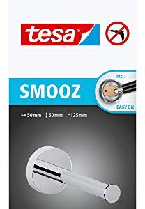 tesa Smooz No Drill, Wall Mounted Spare Bathroom Toilet Roll Holder, Chrome-Plated Metal, Removable Adhesive Glue Technology