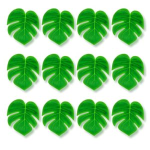 Adorox 12 pc Tropical Green Leaves Included 1 Hawaiian Luau Hibiscus Brown Table Skirt (9 ft)
