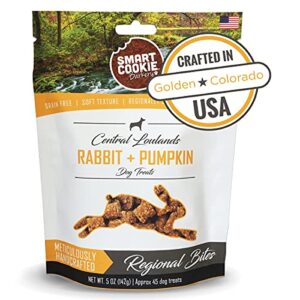 smart cookie all natural dog treats - rabbit & pumpkin - training treats for dogs & puppies with allergies, sensitive stomachs - soft dog treats, grain free, chewy, human-grade, made in usa - 5oz bag